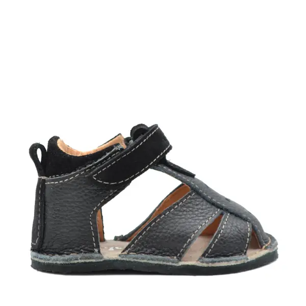 Sandale copii, barefoot, primii pasi, piele naturala, talpa flexibila, inchidere cu scai, negru_RO-100-5-17_Pebebe
