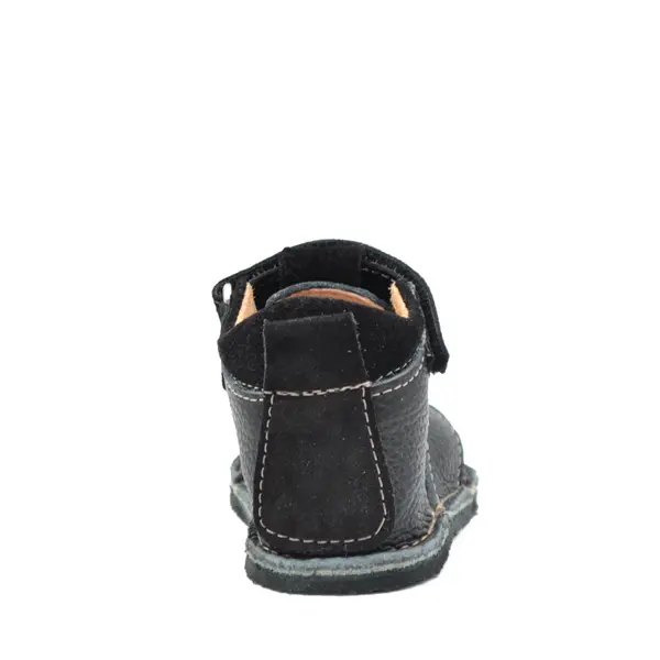Sandale copii, barefoot, primii pasi, piele naturala, talpa flexibila, inchidere cu scai, negru_RO-100-5-17_Pebebe