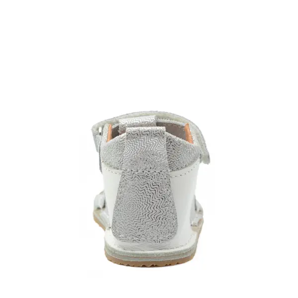 Sandale copii, barefoot, primii pasi, piele naturala, talpa flexibila, inchidere cu scai, alb argintiu_RO-100-6-22_Pebebe