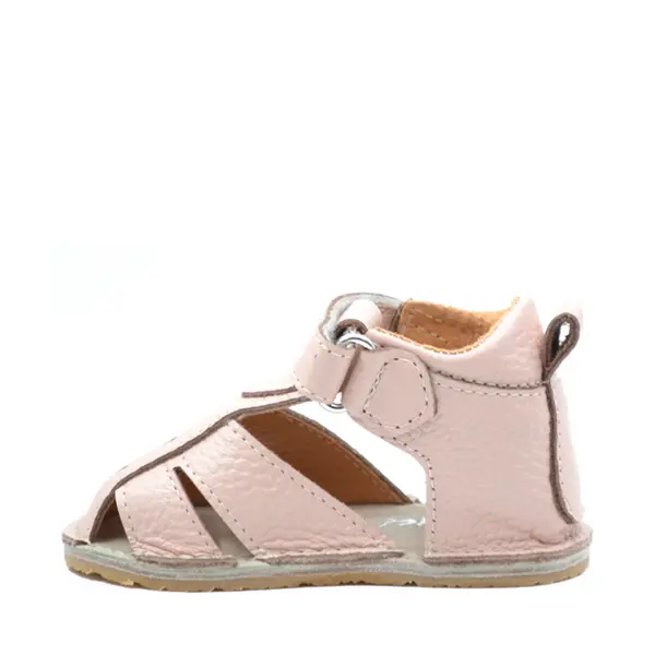 Sandale copii, barefoot, primii pasi, piele naturala, talpa flexibila, inchidere cu scai, roz deschis_RO-100-2-19_Pebebe