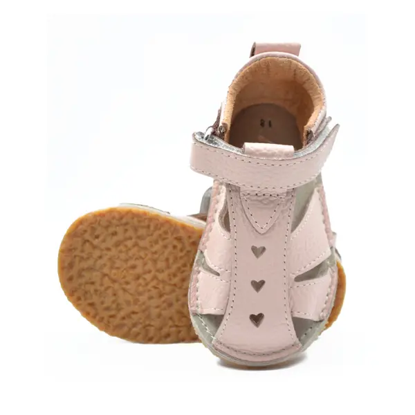 Sandale copii, barefoot, primii pasi, piele naturala, talpa flexibila, inchidere cu scai, roz deschis_RO-100-2-19_Pebebe