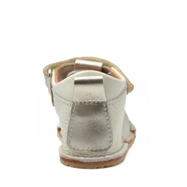 Sandale copii, barefoot, primii pasi, piele naturala, talpa flexibila, inchidere cu scai, crem auriu_RO-100-12-24_Pebebe