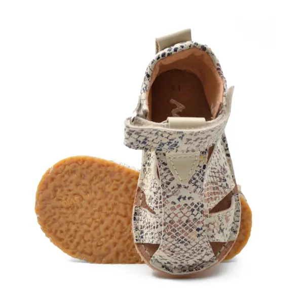 Sandale copii, barefoot, primii pasi, piele naturala, talpa flexibila, inchidere cu scai, imprimeu_RO-100-14-24_Pebebe