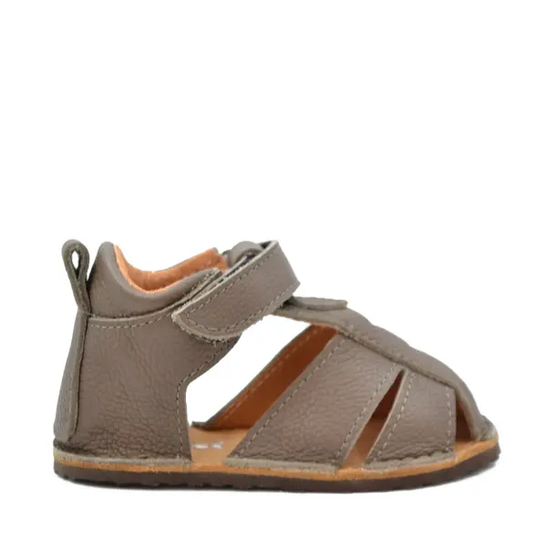 Sandale copii, barefoot, primii pasi, piele naturala, talpa flexibila, inchidere cu scai, khaki_RO-200-9-22_Pebebe