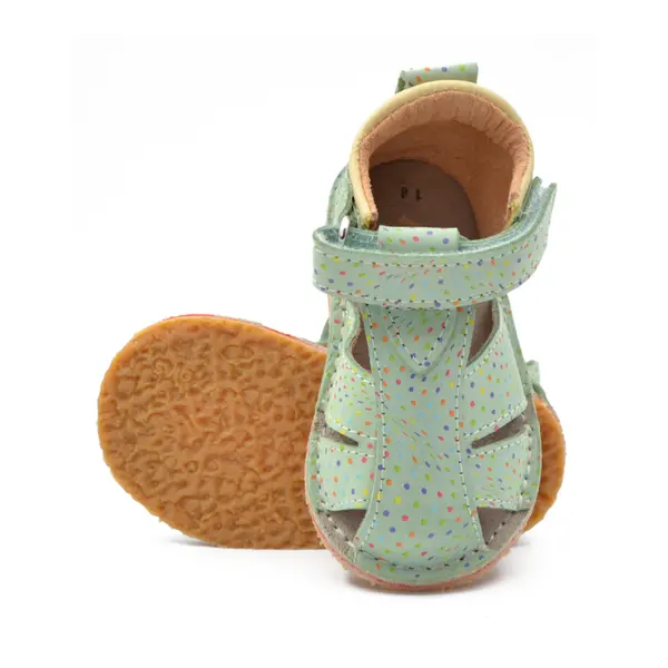 Sandale copii, barefoot, primii pasi, piele naturala, talpa flexibila, inchidere cu scai, vernil pictat_RO-103-13-21_Pebebe