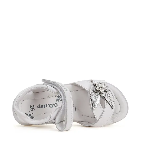 Sandale fete, piele naturala, alb cu floare argintie, D.D.Step_G072-41786BM-31_Pebebe