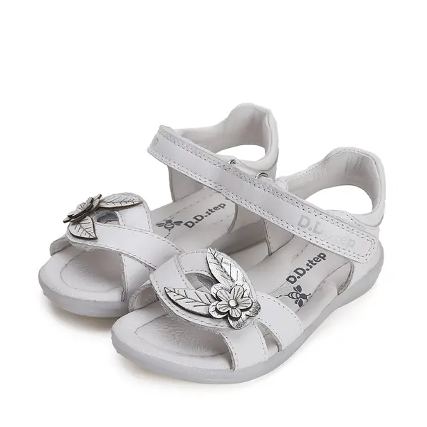 Sandale fete, piele naturala, alb cu floare argintie, D.D.Step_G072-41786BM-31_Pebebe