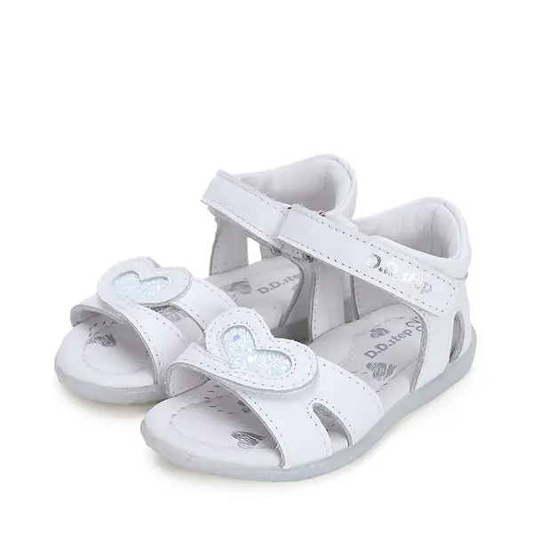 Sandale fete, piele naturala, alb cu inimioara, D.D.Step_G075-41103M-29_Pebebe