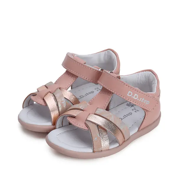 Sandale fete, piele naturala, roz cu barete roz sidef, D.D.Step_G075-41955AM-29_Pebebe