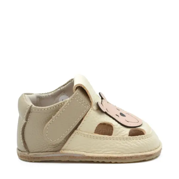Sandale primi pasi cu scai, talpă flexibilă de cauciuc, perforatii  laterale, urs, crem_RO-20-9-24_Pebebe