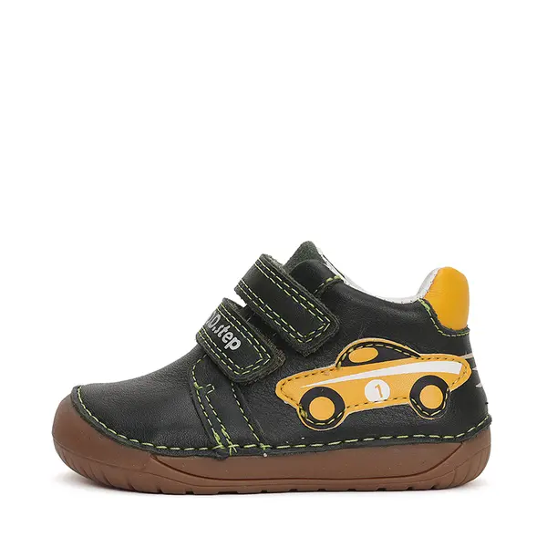 Pantofi baieti, piele naturala, barefoot, verde inchis, masinuta, D.D.Step_S070-42393A-20_Pebebe