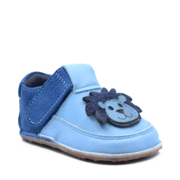 Pantofi pentru primii pasi din piele naturala, talpa flexibila, albastru, model cu leu_RO-16-19-24_Pebebe