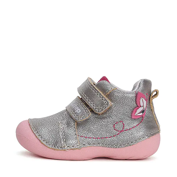 Pantofi fete, piele naturla, talpa flexibila, Argintiu, fluturasi, D.D.Step_S015-42400B-20_Pebebe