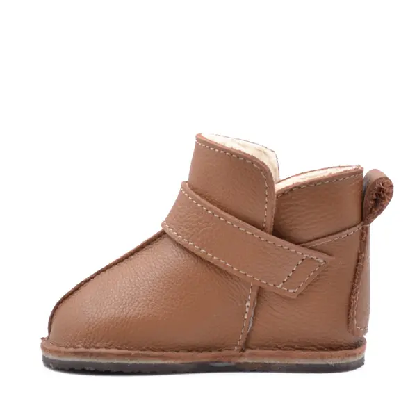Cizme din piele pentru copii, talpa flexibila, imblanite, camel_RO-106-19-17_Pebebe