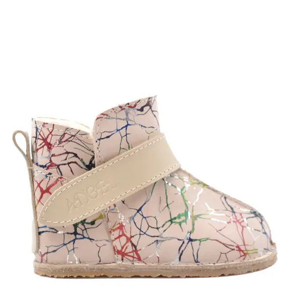 Cizme din piele pentru copii, talpa flexibila, imblanite, crem pictat_RO-106-20-24_Pebebe