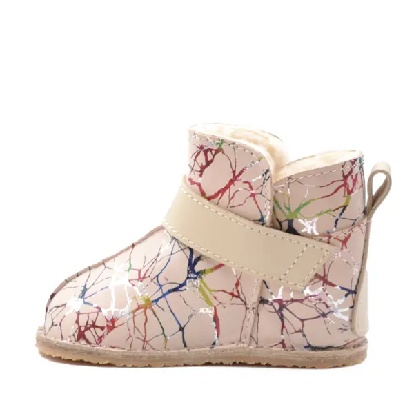 Cizme din piele pentru copii, talpa flexibila, imblanite, crem pictat_RO-106-20-24_Pebebe