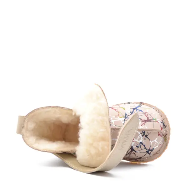 Cizme din piele pentru copii, talpa flexibila, imblanite, crem pictat_RO-106-20-24_Pebebe