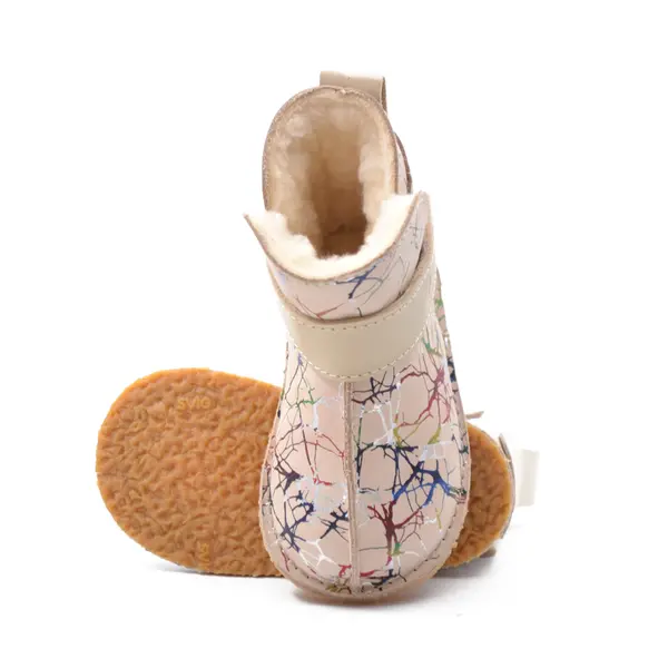 Cizme din piele pentru copii, talpa flexibila, imblanite, crem pictat_RO-106-20-24_Pebebe