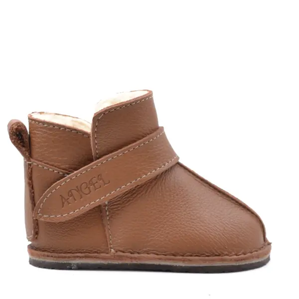 Cizme din piele pentru copii, talpa flexibila, imblanite, camel_RO-106-19-24_Pebebe