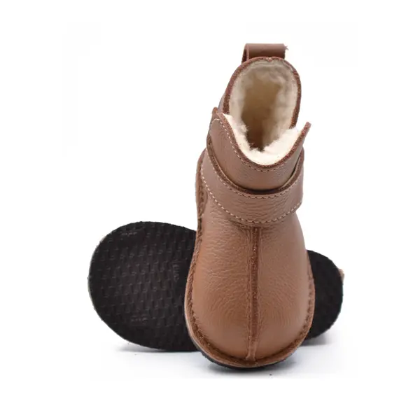 Cizme din piele pentru copii, talpa flexibila, imblanite, camel_RO-106-19-24_Pebebe