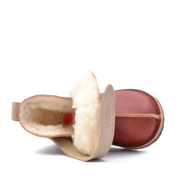 Cizme din piele pentru copii, talpa flexibila, imblanite, rosu marsala_RO-106-21-22_Pebebe