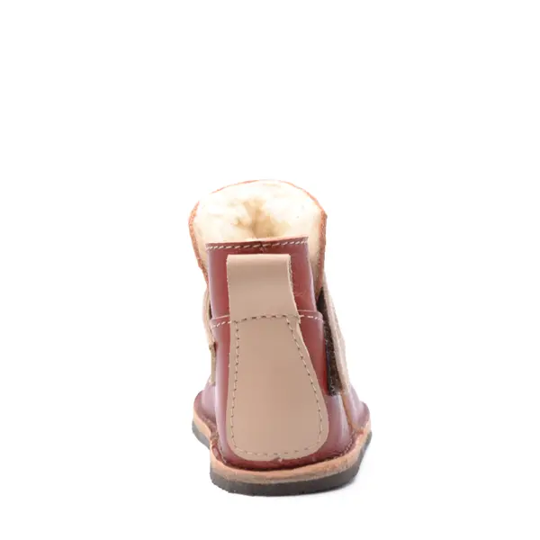 Cizme din piele pentru copii, talpa flexibila, imblanite, rosu marsala_RO-106-21-22_Pebebe