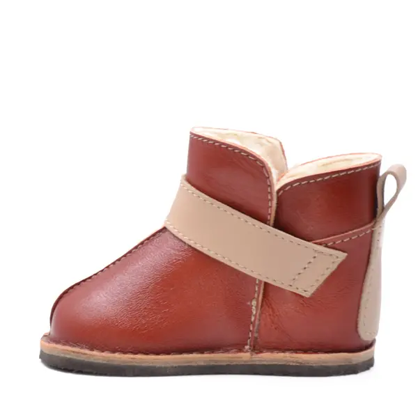 Cizme din piele pentru copii, talpa flexibila, imblanite, rosu marsala_RO-106-21-22_Pebebe