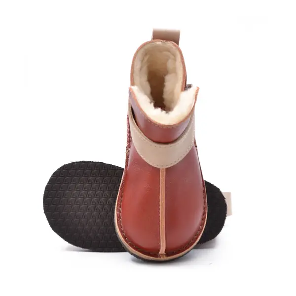 Cizme din piele pentru copii, talpa flexibila, imblanite, rosu marsala_RO-106-21-22_Pebebe