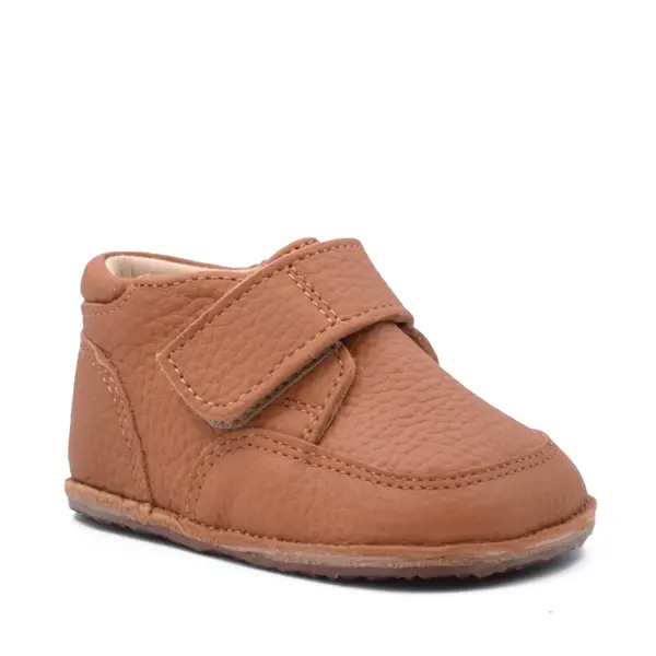 Ghete barefoot copii, din piele naturala cu scai si talpa din cauciuc, maro cognac_RO-14-7-19_Pebebe