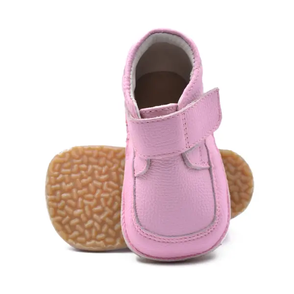 Ghete barefoot copii, din piele naturala cu scai si talpa din cauciuc, roz_RO-14-6-24_Pebebe