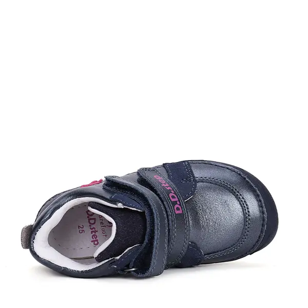 Ghete copii, piele naturala, barefoot, talpa flexibila, bleumarin, D.D.Step_A063-42804M-25_Pebebe