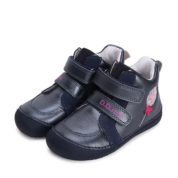 Ghete copii, piele naturala, barefoot, talpa flexibila, bleumarin, D.D.Step_A063-42804M-25_Pebebe