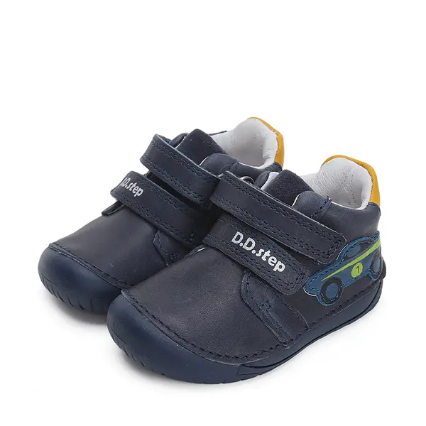 Pantofi baieti, piele naturala, barefoot, bleumarin, masinuta, D.D.Step_S070-42393-20_Pebebe