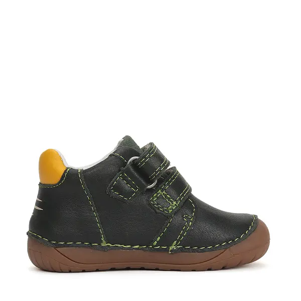 Pantofi baieti, piele naturala, barefoot, verde inchis, masinuta, D.D.Step_S070-42393A-20_Pebebe