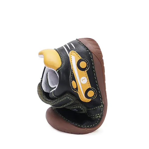 Pantofi baieti, piele naturala, barefoot, verde inchis, masinuta, D.D.Step_S070-42393A-20_Pebebe