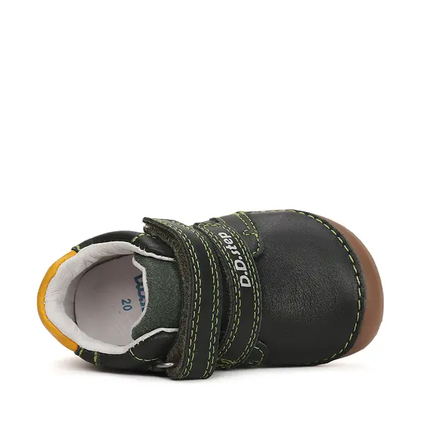Pantofi baieti, piele naturala, barefoot, verde inchis, masinuta, D.D.Step_S070-42393A-20_Pebebe