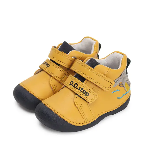 Pantofi baieti, piele naturla, talpa flexibila, galben, crocodil, D.D.Step_S015-42325A-20_Pebebe