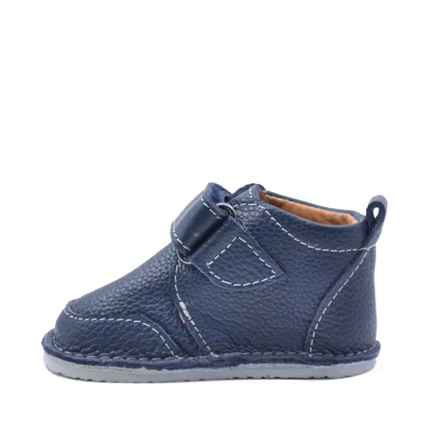 Pantofi barefoot baieti, piele naturala, primii pasi, talpa flexibila, culoare bleumarin, Smiley_RO-500-2-18_Pebebe