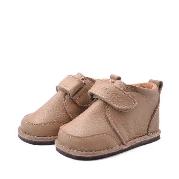 Pantofi barefoot baieti, piele naturala, primii pasi, talpa flexibila, culoare maro, Smiley_RO-500-3-17_Pebebe
