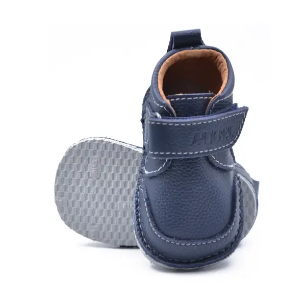 Pantofi barefoot baieti, piele naturala, primii pasi, talpa flexibila, culoare bleumarin, Smiley_RO-500-2-18_Pebebe
