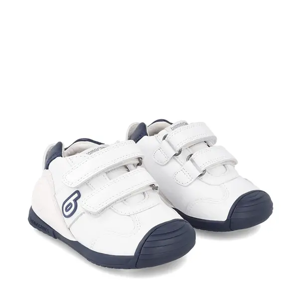 Pantofi copii, piele naturala, Biogateo Sport, alb, albastru, Biomecanics_221001-A-19_Pebebe