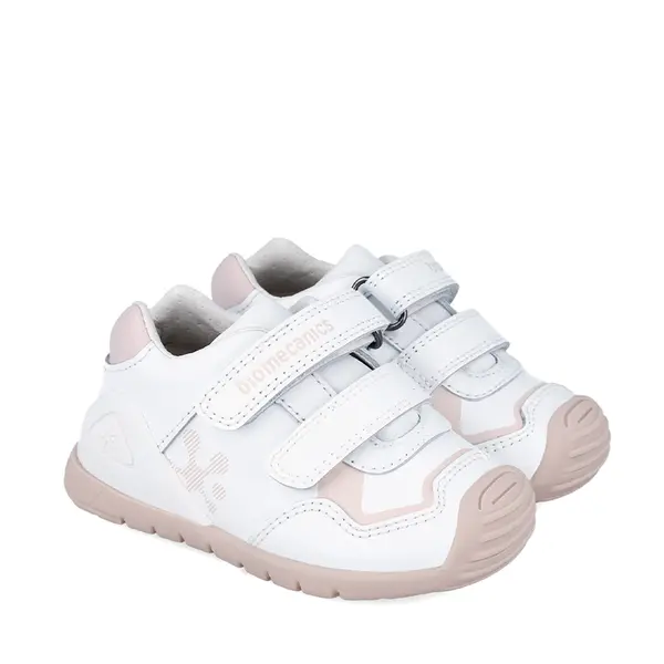 Pantofi copii, piele naturala, Biogateo Sport, alb,roz, Biomecanics_241001-B786-25_Pebebe