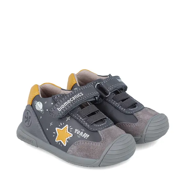 Pantofi copii, piele naturala, Biogateo Urban Casual, gri, steluta, Biomecanics_241129-B083-18_Pebebe
