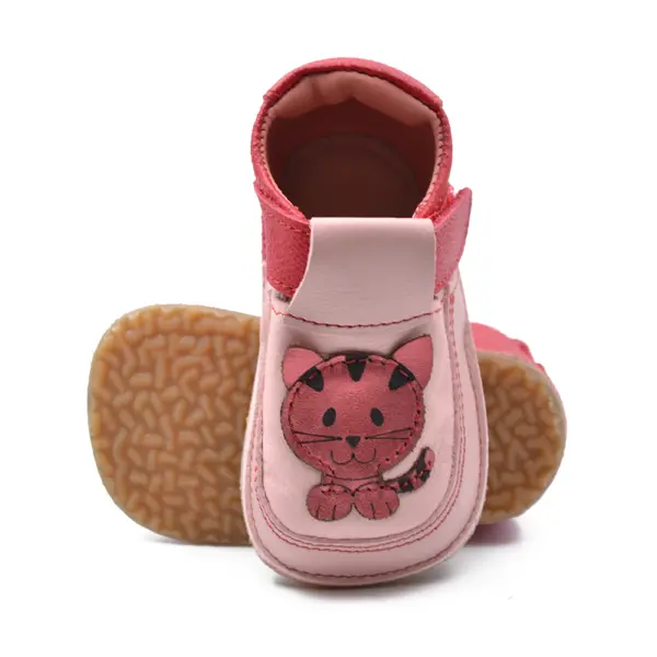 Pantofi barefoot copii, primii pasi, piele naturala, talpa flexibila, roz, pisica_RO-16-11-22_Pebebe