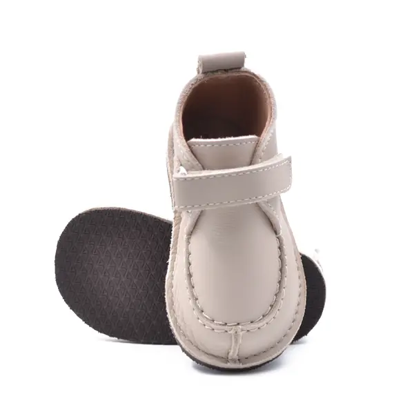 Pantofi din piele naturala pentru copii, talpa cauciuc, scai, Bubu, bej_RO-110-7-21_Pebebe