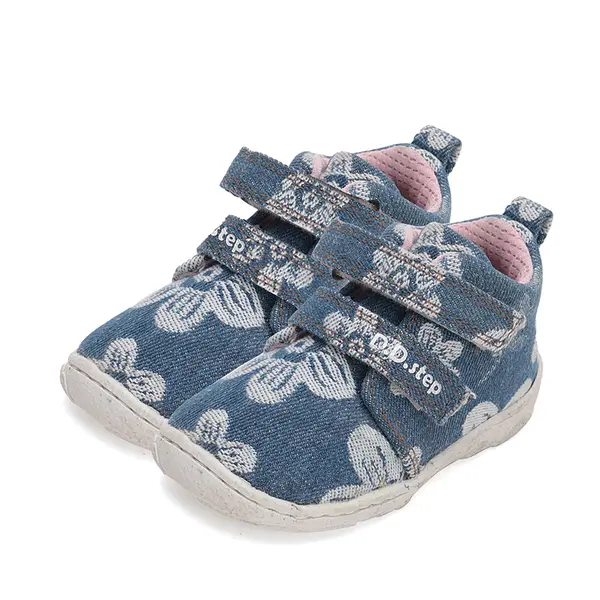 Pantofi fete, material textil, albastru, denim, flori, D.D.Step_C077-42610C-21_Pebebe