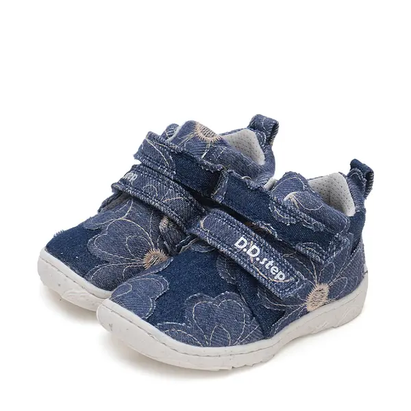 Pantofi fete, material textil, bleumarin, denim, flori, D.D.Step_C077-42610B-20_Pebebe
