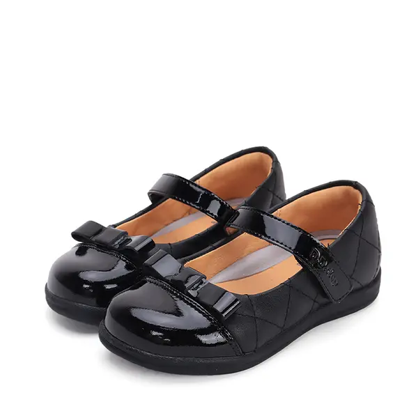 Pantofi fete, piele naturala, negru, funda, D.D.Step Colectia Back to School_H072-42964M-26_Pebebe