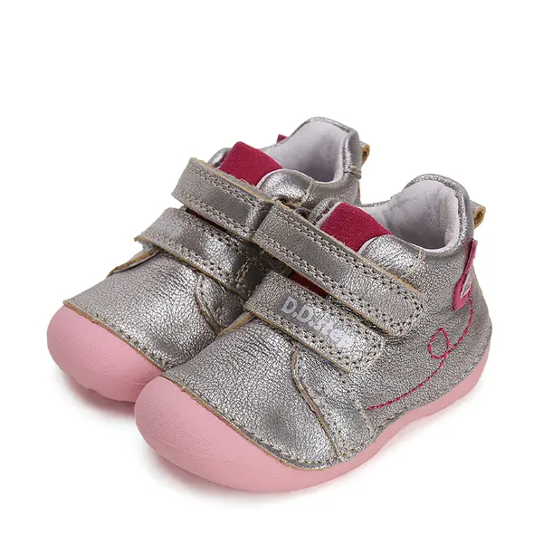 Pantofi fete, piele naturla, talpa flexibila, Argintiu, fluturasi, D.D.Step_S015-42400B-20_Pebebe