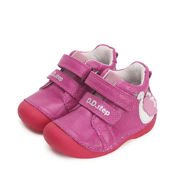 Pantofi fete, piele naturla, talpa flexibila, roz sidef, lebada, D.D.Step_S015-42532B-21_Pebebe